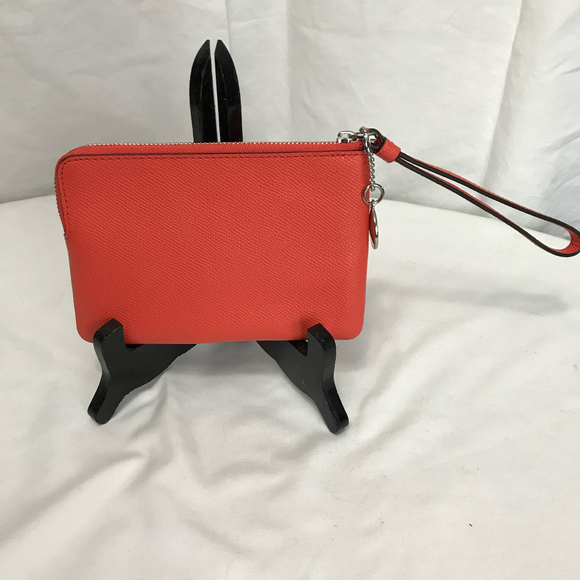 Coach Crossgrain Leather Corner Zip Wristlet Orange-Red EUC - Picture 2 of 8